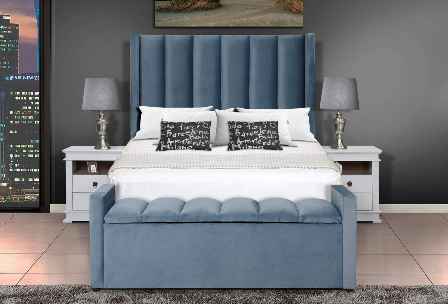 WING QUEEN HEADBOARD + BLANKET BOX (EXCLUDES PEDESTALS)