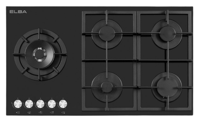 ELBA 90CM 5 BURNER GAS ON GLASS HOB BLACK  04/T90-565G