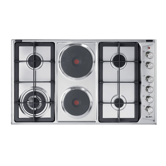 ELBA CLASSIC 90CM 4 BURNER GAS HOB WITH 2 ELECTRIC PLATES- STAINLESS STEEL 02/EE95-420XD