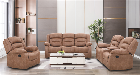 J542 FIVE ACTION 3Pc RECLINER SET (CARAMEL)