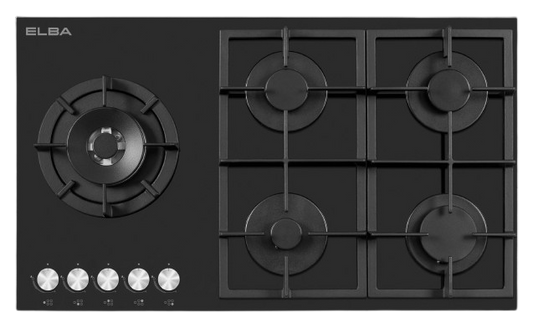 ELBA 90CM 5 BURNER GAS ON GLASS HOB BLACK  04/T90-565G